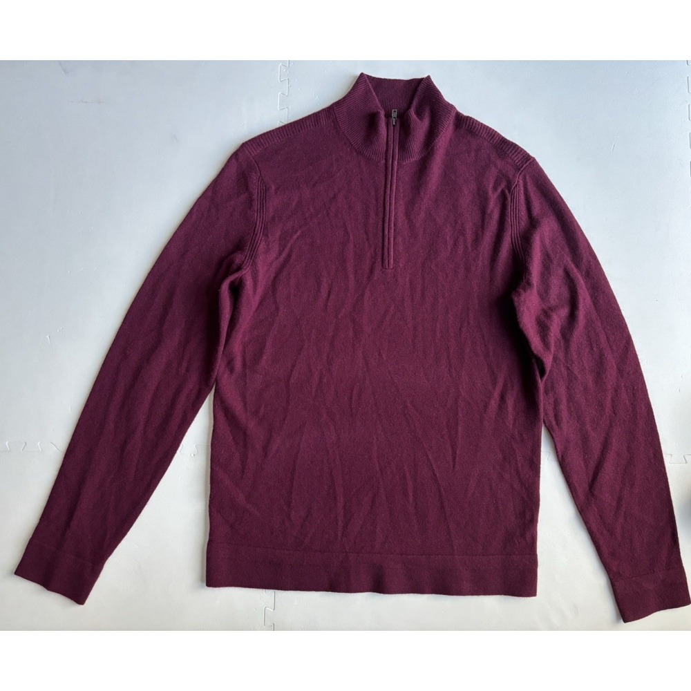 THEORY 100% Cashmere Sweater Mens Donners MKO 1/4 Zip Pullover - Size S Burgundy